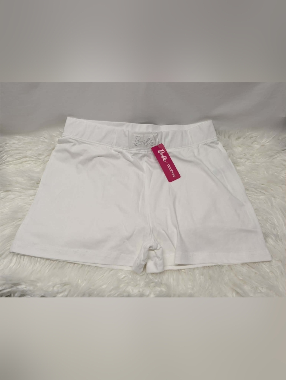 Nwt Limited Edition Barbie X Boohoo White Barbie Logo Stretch Boxer Shorts